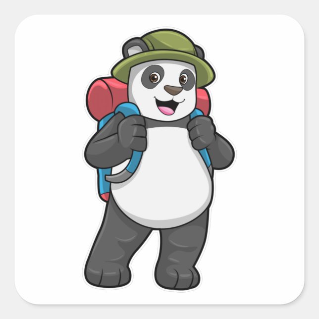 Panda as Hiker with Backpack Square Sticker (Front)