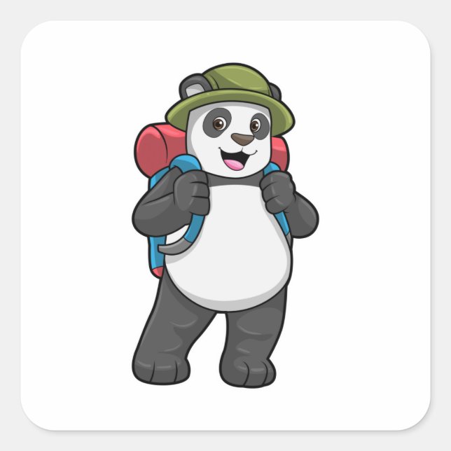 Panda as Hiker with Backpack Square Sticker (Front)