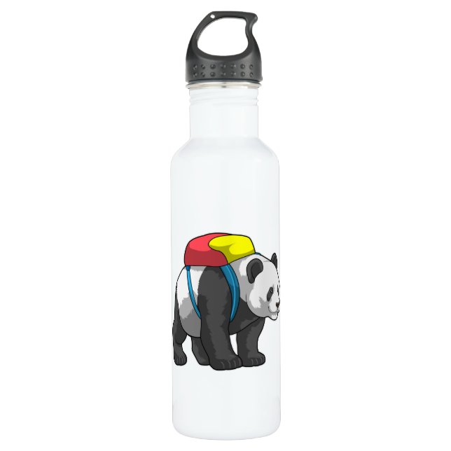 Panda as Hiker with Backpack Stainless Steel Water Bottle (Front)