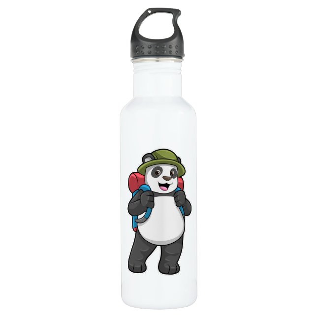 Panda as Hiker with Backpack Stainless Steel Water Bottle (Front)