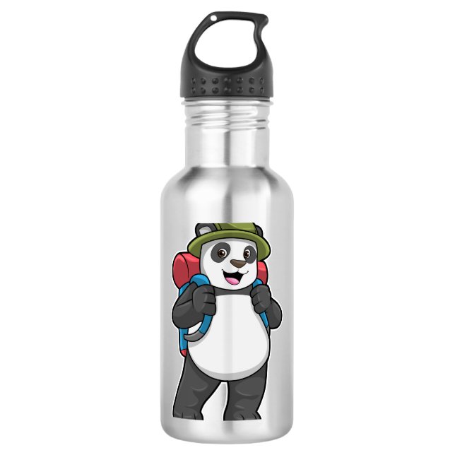 Panda as Hiker with Backpack Stainless Steel Water Bottle (Front)