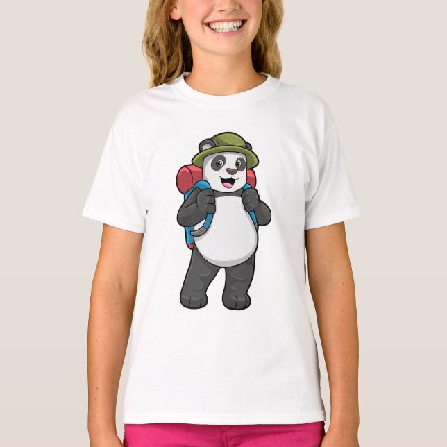 Panda as Hiker with Backpack T-Shirt (Front)