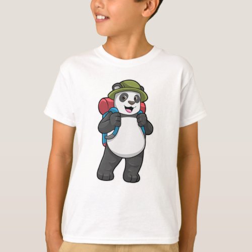 Panda as Hiker with Backpack T_Shirt