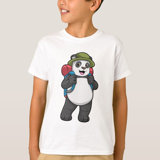 Panda as Hiker with Backpack T-Shirt (Front)