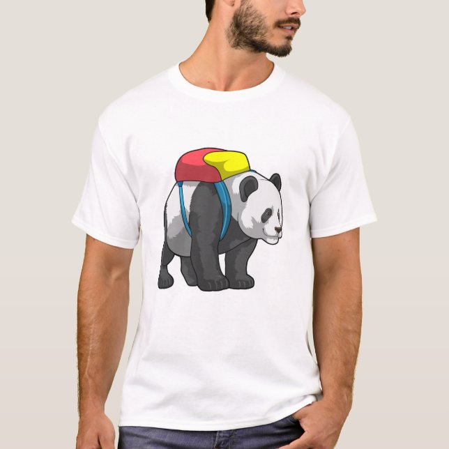 Panda as Hiker with Backpack T-Shirt (Front)