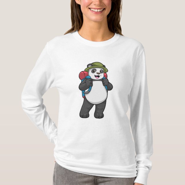 Panda as Hiker with Backpack T-Shirt (Front)