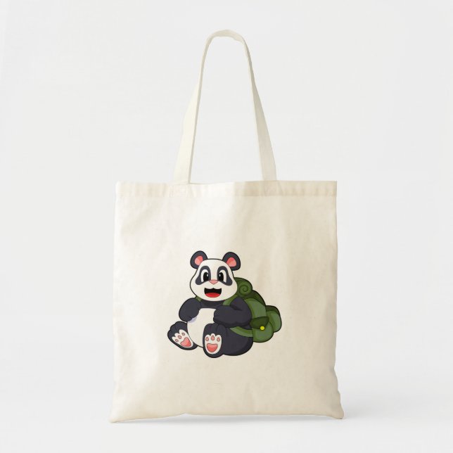 Panda as Hiker with Backpack Tote Bag (Front)