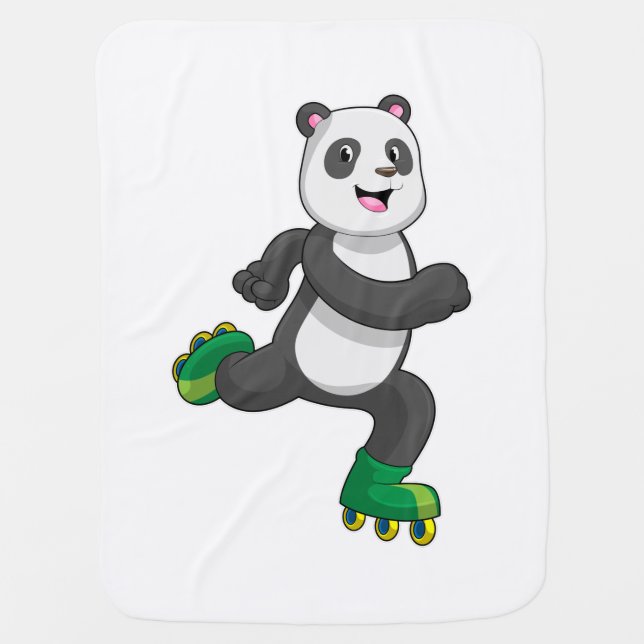 Panda as Inline skater with Roller skates Baby Blanket (Front)