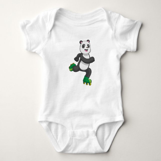 Panda as Inline skater with Roller skates Baby Bodysuit (Front)