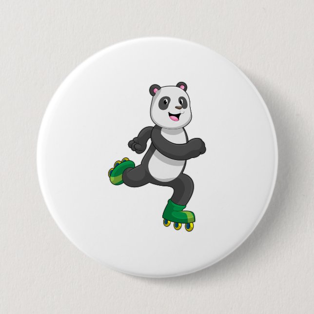 Panda as Inline skater with Roller skates Button (Front)