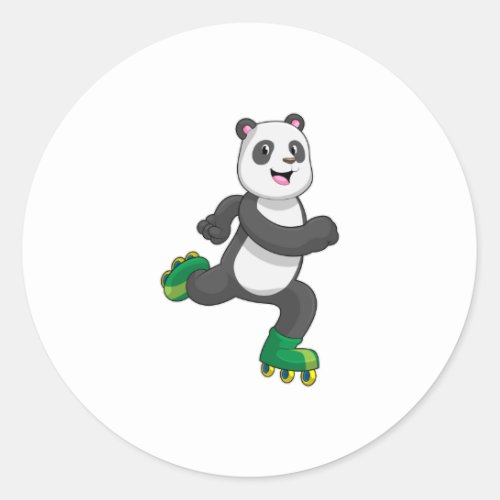 Panda as Inline skater with Roller skates Classic Round Sticker