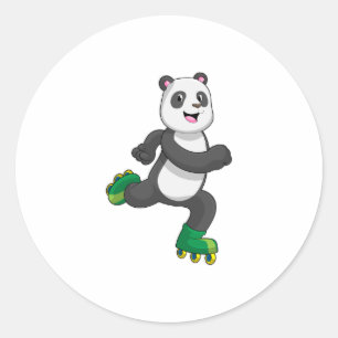 Panda as Inline skater with Roller skates Classic Round Sticker
