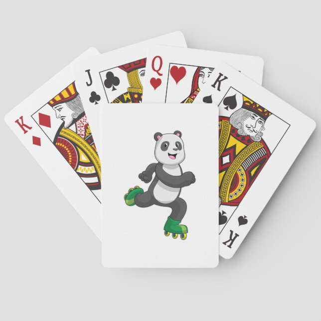 Panda as Inline skater with Roller skates Poker Cards (Back)