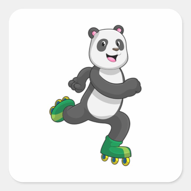 Panda as Inline skater with Roller skates Square Sticker (Front)