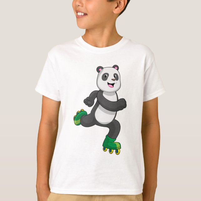 Panda as Inline skater with Roller skates T-Shirt (Front)