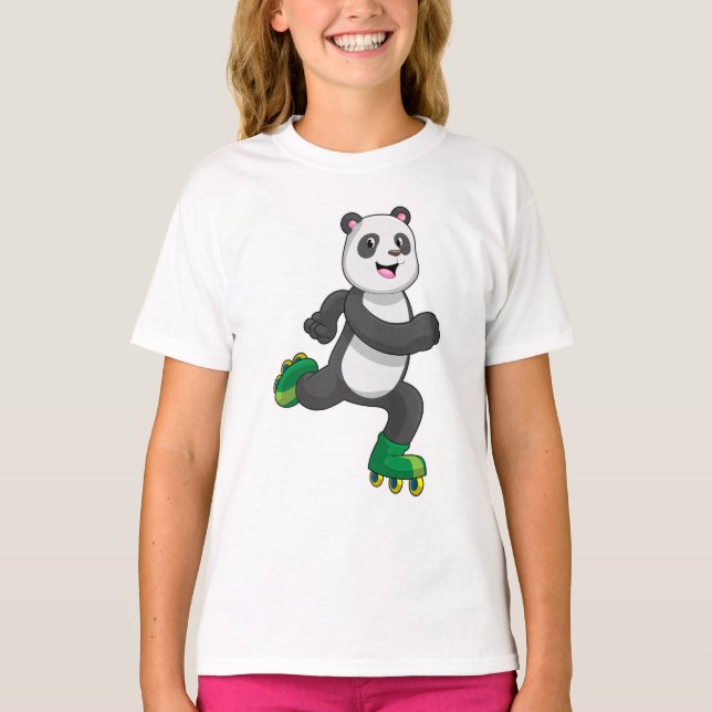 Panda as Inline skater with Roller skates T-Shirt (Front)