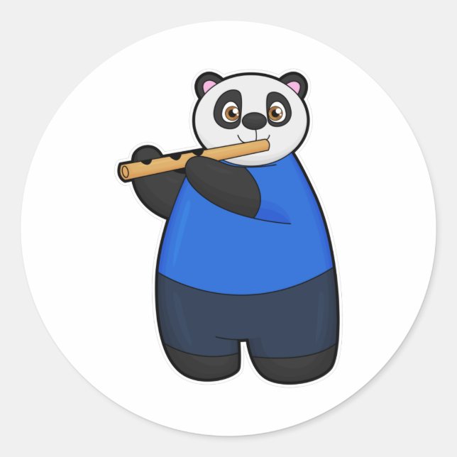 Panda as Musician with Flute Classic Round Sticker (Front)