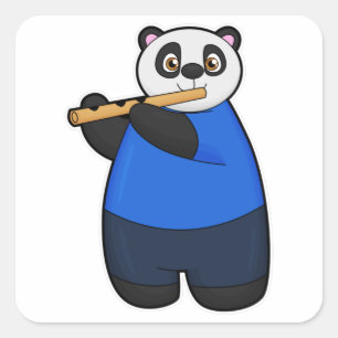 Panda as Musician with Flute Square Sticker