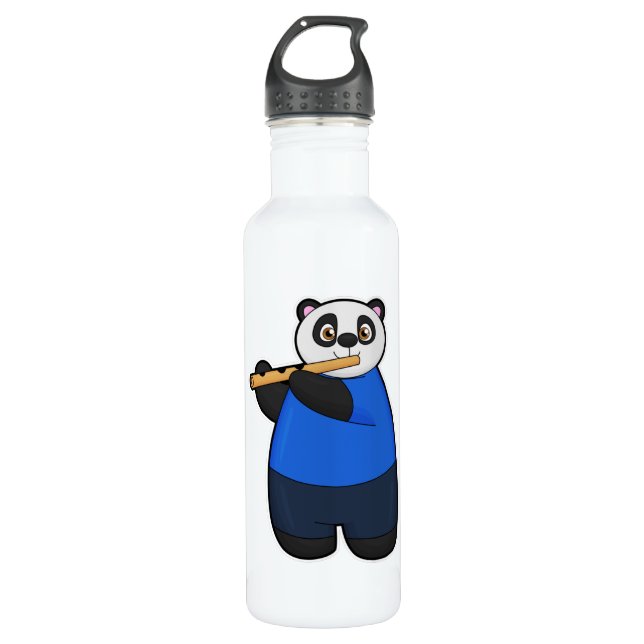 Panda as Musician with Flute Stainless Steel Water Bottle (Front)