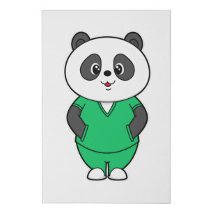Panda as Nurse with Smock Faux Canvas Print