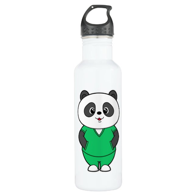 Panda as Nurse with Smock Stainless Steel Water Bottle (Front)