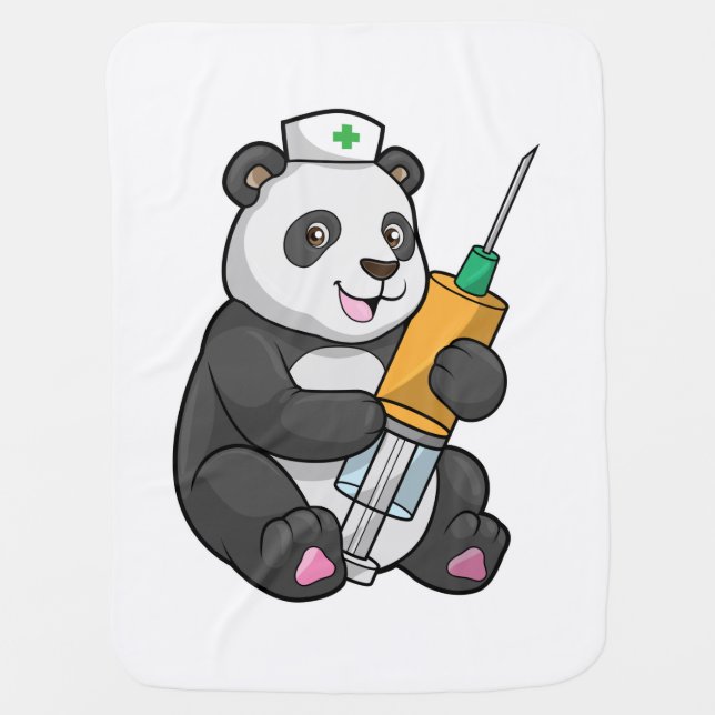 Panda as Nurse with Syringe Baby Blanket (Front)