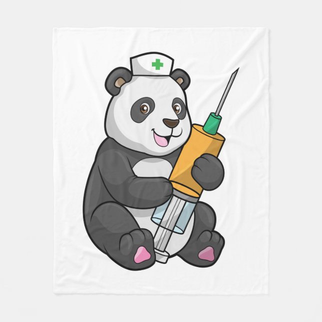 Panda as Nurse with Syringe Fleece Blanket (Front)