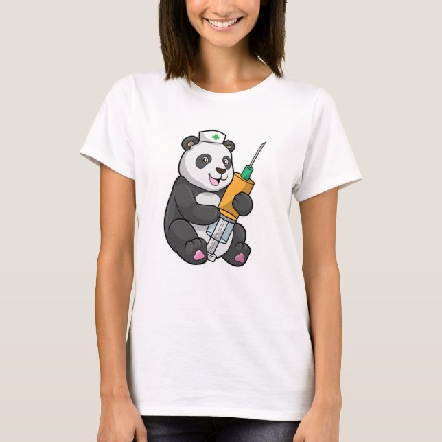 Panda as Nurse with Syringe T-Shirt (Front)