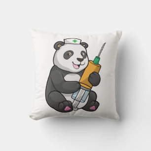 Panda as Nurse with Syringe Throw Pillow