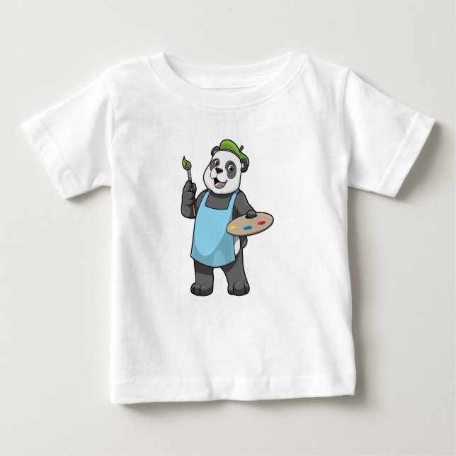 Panda as Painter with Brush & Color Baby T-Shirt (Front)