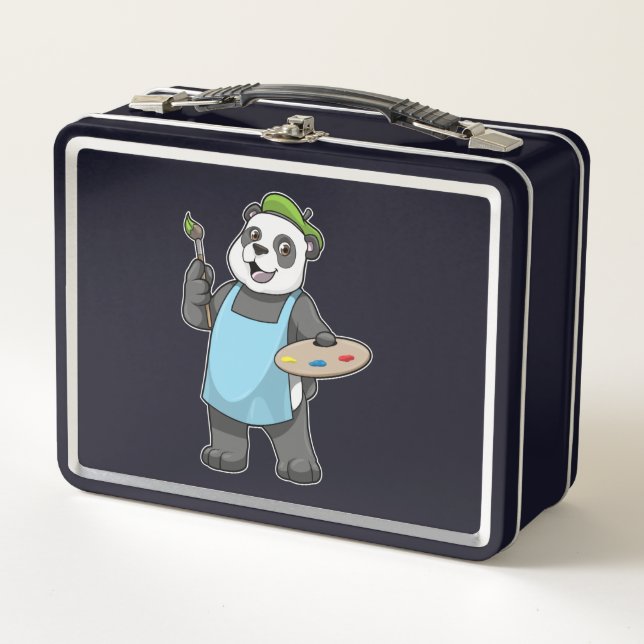 Panda as Painter with Brush & Color Metal Lunch Box (Front)