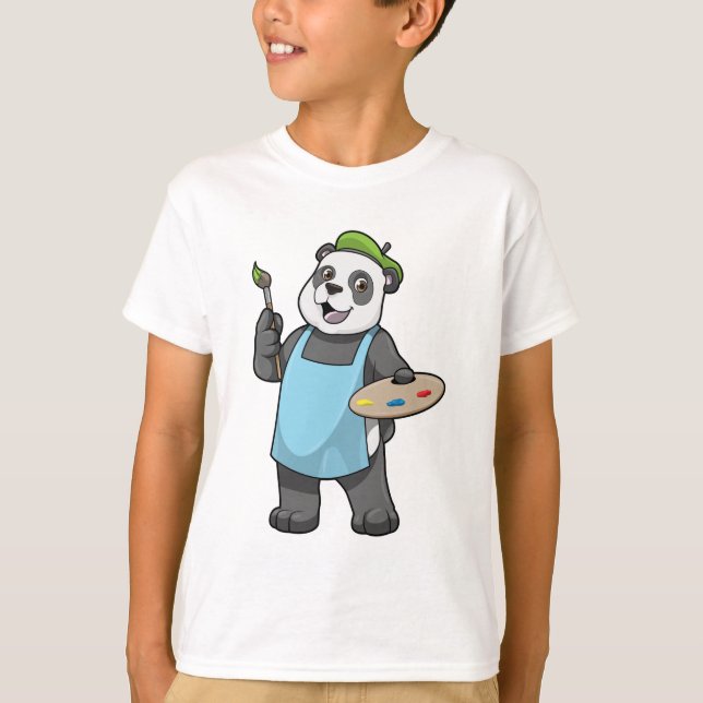 Panda as Painter with Brush & Color T-Shirt (Front)
