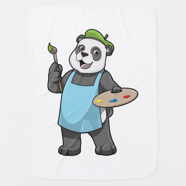 Panda as Painter with Brush & Colour Baby Blanket (Front)