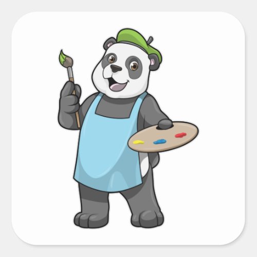 Panda as Painter with Brush  Colour Square Sticker