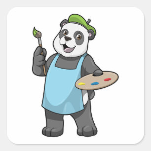 Panda as Painter with Brush & Colour Square Sticker