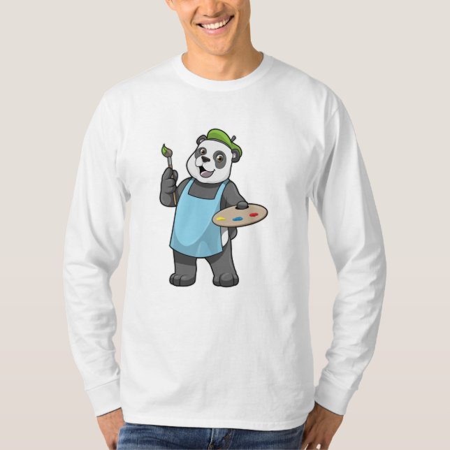 Panda as Painter with Brush & Colour T-Shirt (Front)