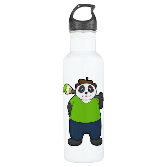 Panda as Painter with Paintbrush Stainless Steel Water Bottle (Front)