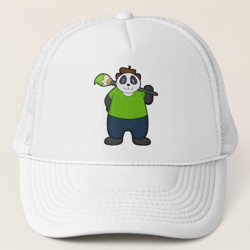 Panda as Painter with Paintbrush Trucker Hat