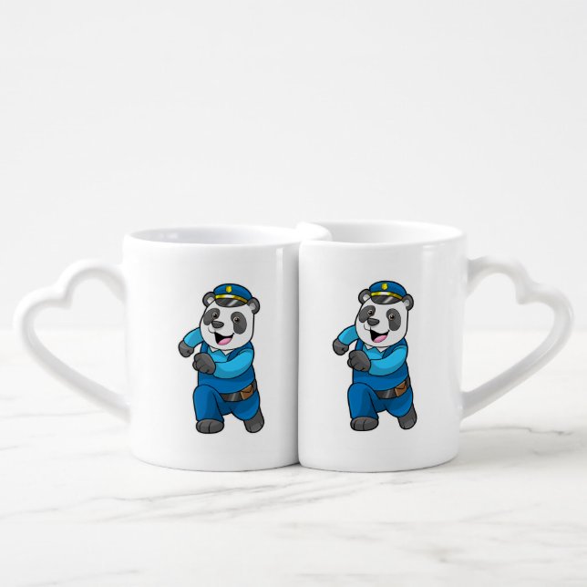 Panda as Police officer with Police hat Coffee Mug Set (Front Nesting)