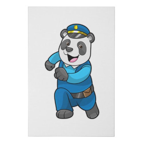 Panda as Police officer with Police hat Faux Canvas Print
