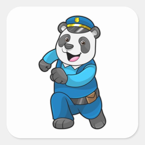 Panda as Police officer with Police hat Square Sticker