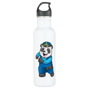 Panda as Police officer with Police hat Stainless Steel Water Bottle