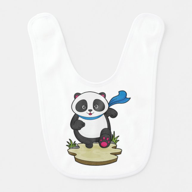 Panda as Runner with Scarf Baby Bib (Front)