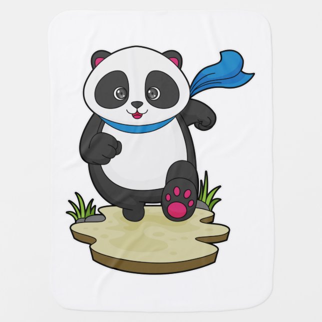 Panda as Runner with Scarf Baby Blanket (Front)