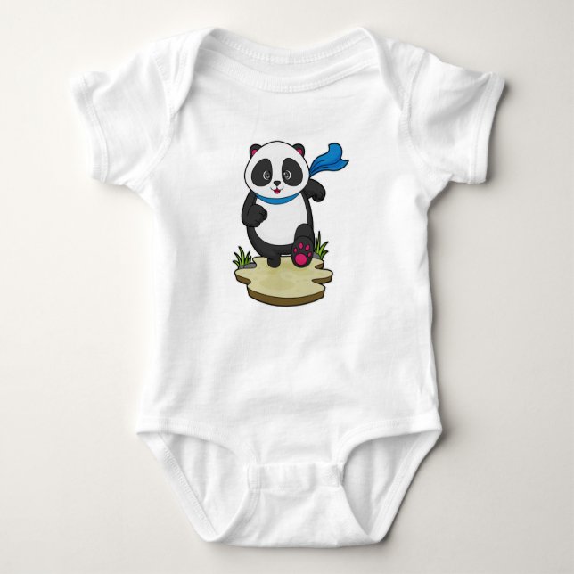 Panda as Runner with Scarf Baby Bodysuit (Front)