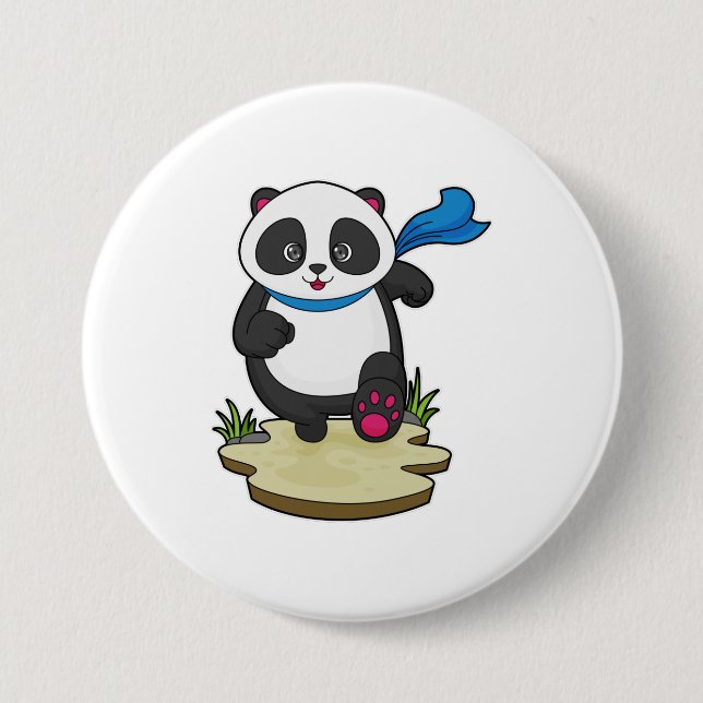 Panda as Runner with Scarf Button (Front)