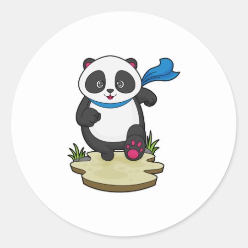 Panda as Runner with Scarf Classic Round Sticker