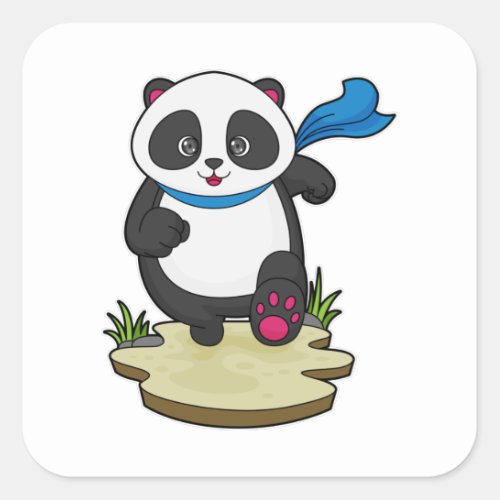 Panda as Runner with Scarf Square Sticker
