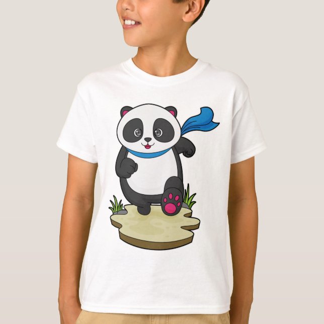Panda as Runner with Scarf T-Shirt (Front)