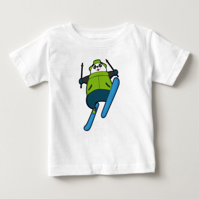 Panda as Ski jumper with Ski Baby T-Shirt (Front)